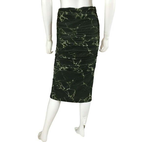 Zara Draped Tulle Midi Skirt Green sz Small Tie-Dye Ruched Sides Mesh Whimsigoth - Picture 9 of 15